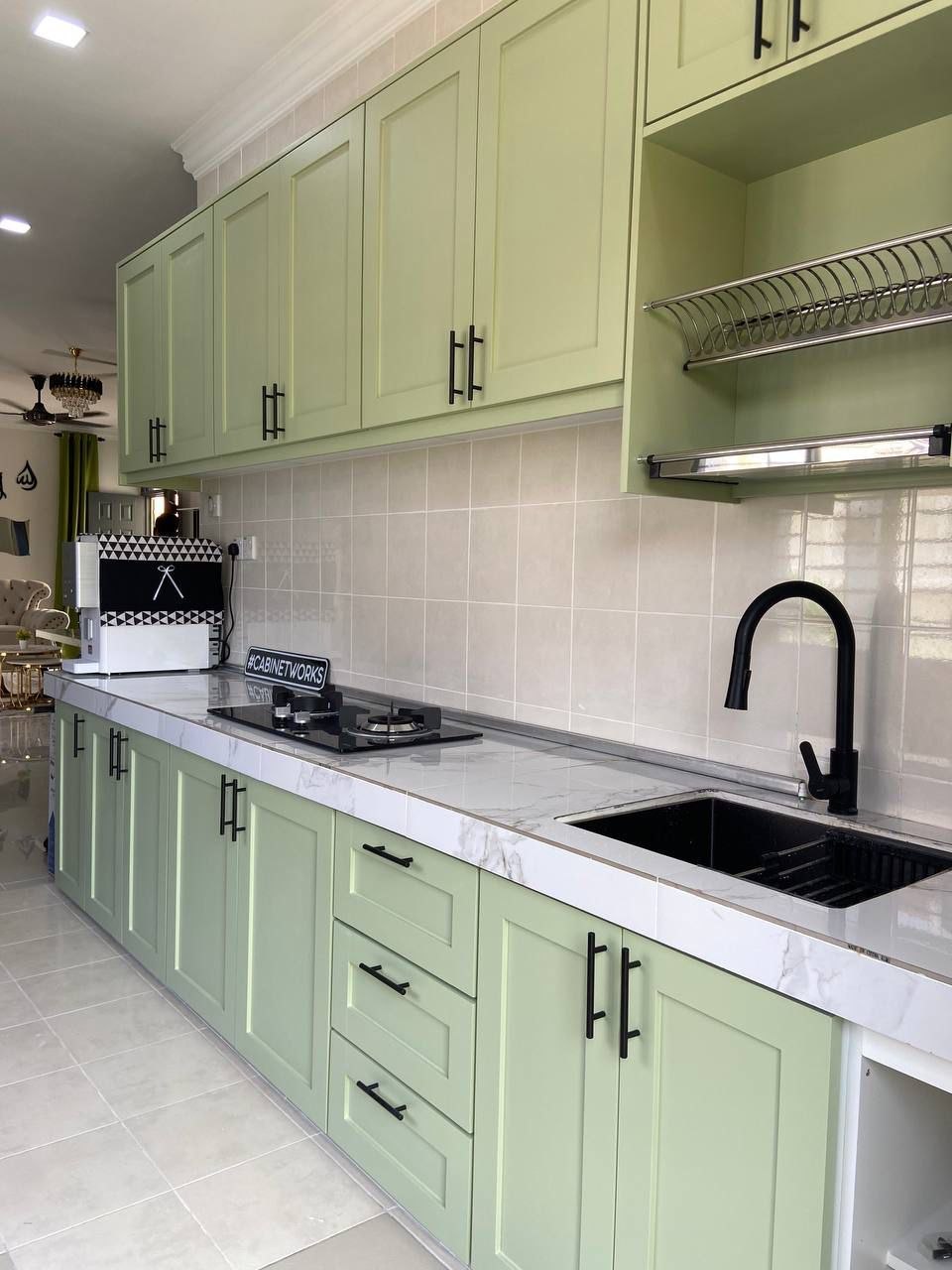 Dapur Hijau Mint Shaker + Marble Quartz + Black Sink